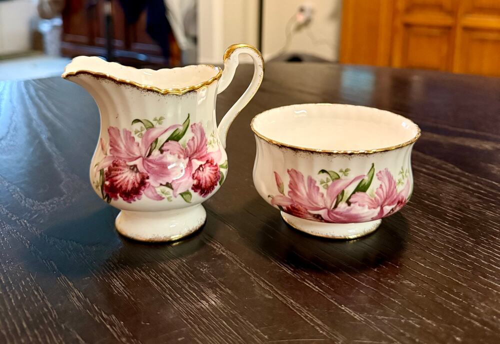 Vintage Paragon England Bone China | Pink Iris Cream & Sugar Set